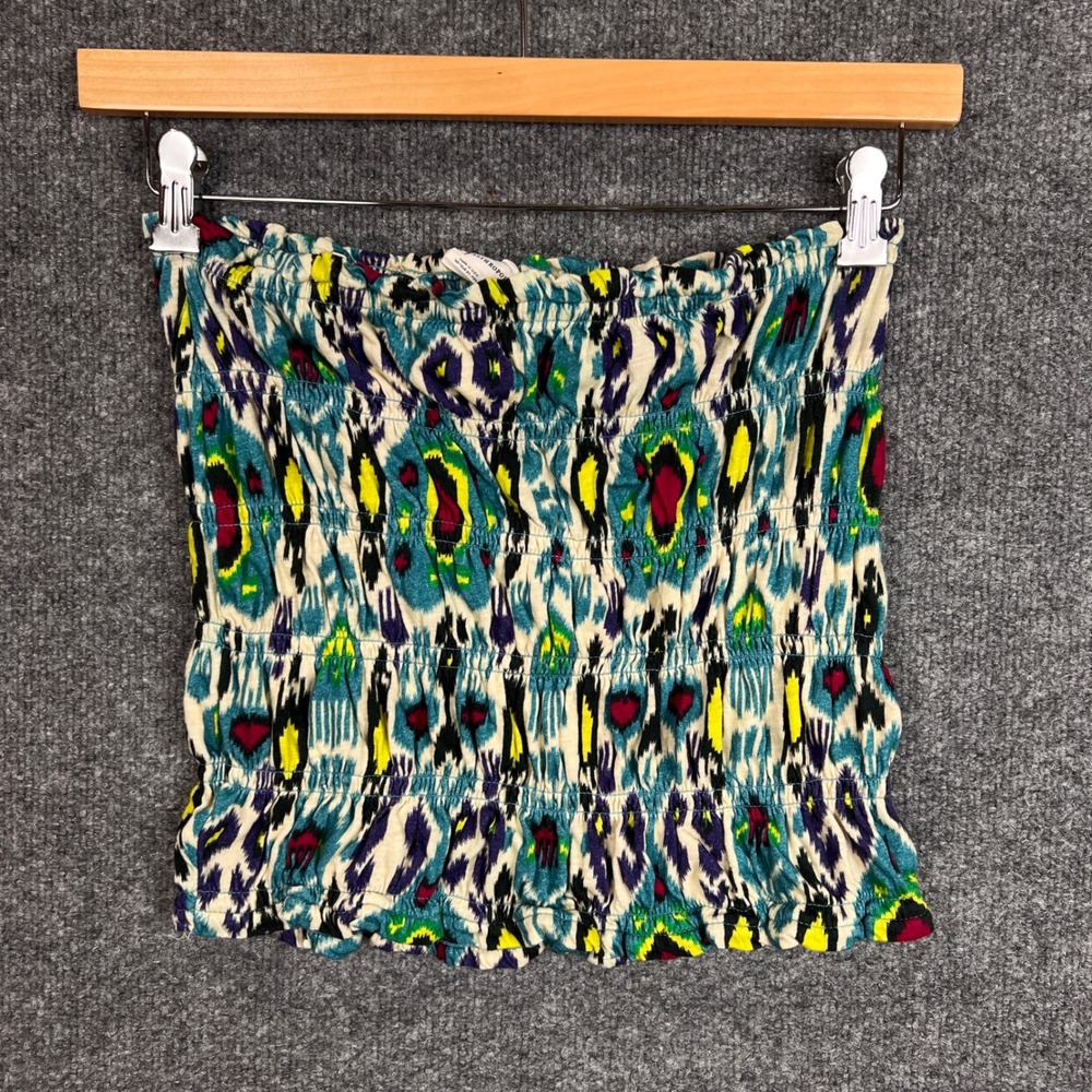 Anthropologie Tube Top Smocked Multicolor‎ Print Sleeveless Summer Top M